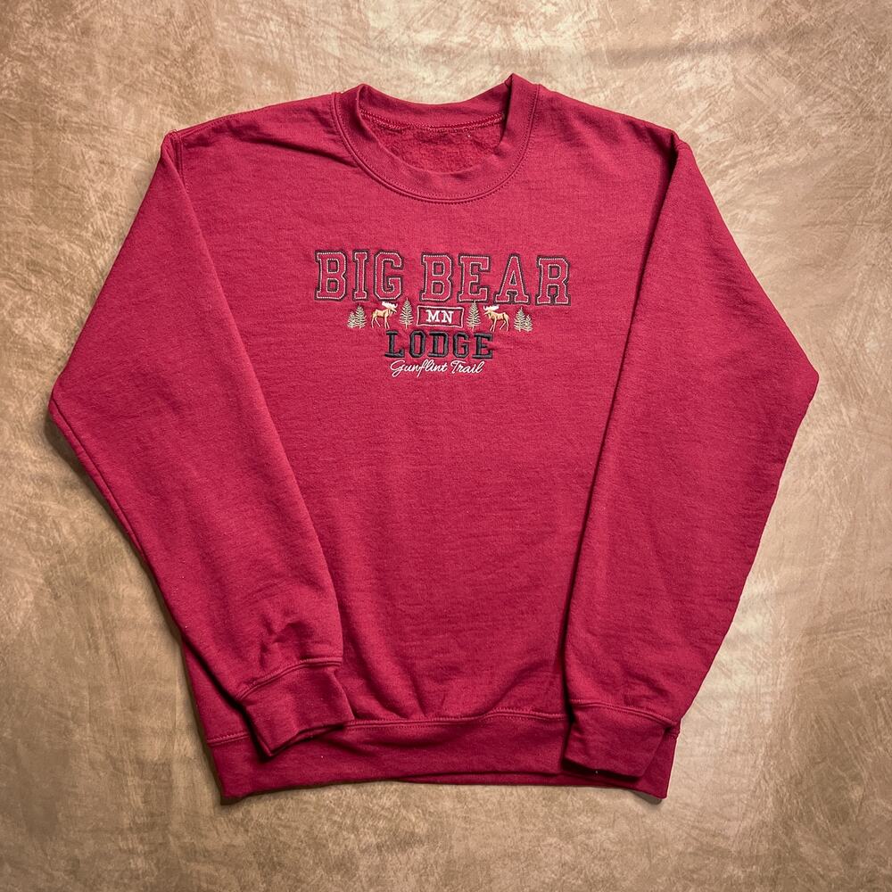 Big Bear Lodge Minnesota Crewneck Sweatshirt Gunflint Trail Embroidered Moose